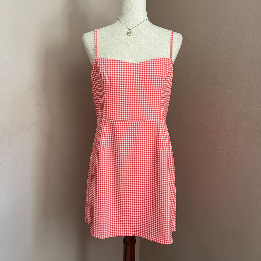 French Connection Red Orange Gingham Dress Tie Back Sundress Picnic Vacay Sz 12